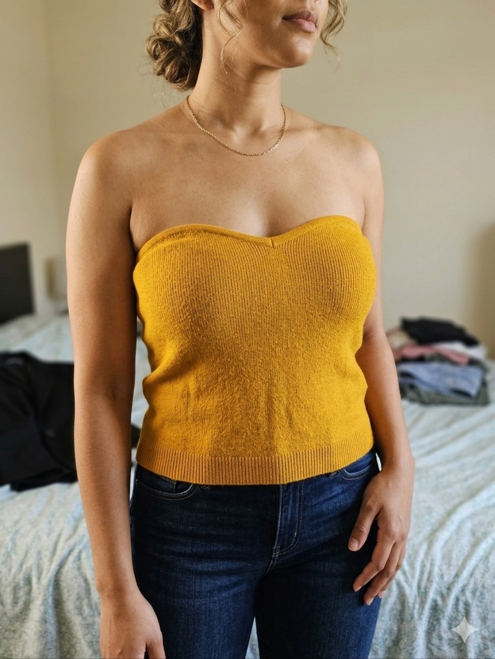 Strapless Knit Tube Top - Mustard Yellow